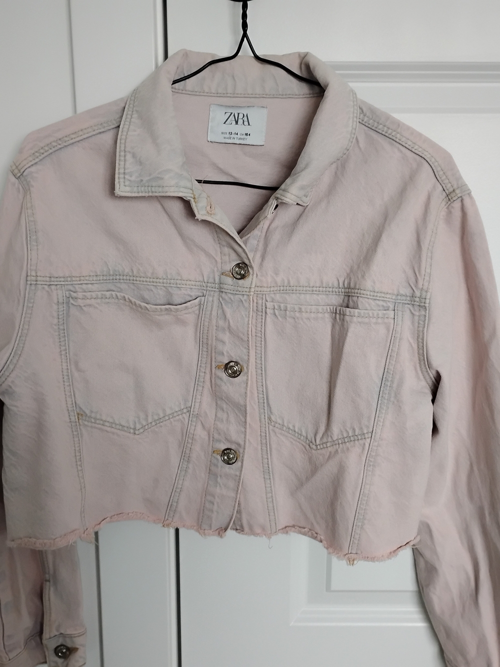 ZARA Pale Pink Cropped Girl Denim Jacket